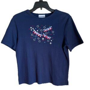 Breckenridge Women’s Vintage Embroidered Dragonfly and Star T-shirt Size Small